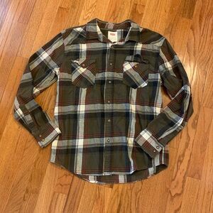 Levi’s Strauss & Co Mens flannel shirt- Olive green/black/red-Size Large